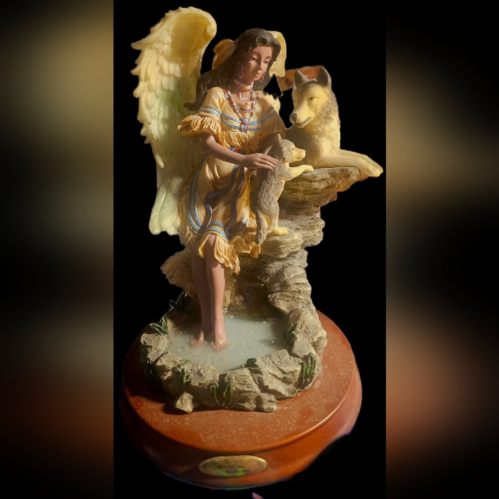 Angel Figurine with Animals - Cream and Brown Indian Girl